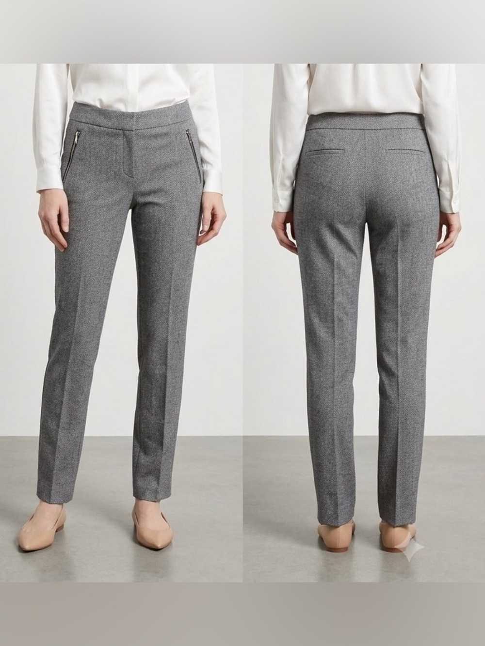 J. McLaughlin Gray Herringbone Slim Trousers
